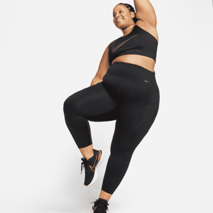 Højtaljede Nike Go 7/8-leggings med fast støtte og lommer til kvinder (plus size) - sort sort 2X