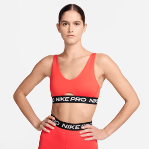 Nike Pro Indy Plunge-sports-bh med medium støtte og indlæg til kvinder - rød rød XS
