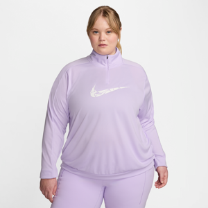 Nike Swoosh Dri-FIT-mellemlag med 1/4 lynlås (plus størrelse) til kvinder - lilla lilla 2X