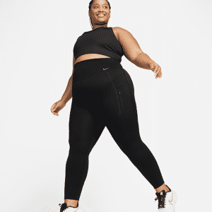 Højtaljede Nike Go-leggings i fuld længde og med lommer og fast støtte til kvinder (plus size) - sort sort 3X