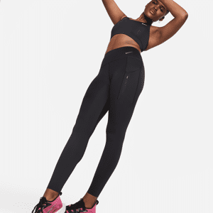 Lange Nike Go-leggings med højt støtteniveau, mellemhøj talje og lommer til kvinder - sort sort M (EU 40-42)