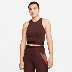 Nike Pro Dri-FIT-top i kort snit til kvinder - brun brun L (EU 44-46)