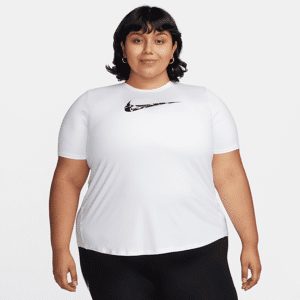 Kortærmet Nike One Swoosh Dri-FIT-løbetop til kvinder (plus size) - hvid hvid 2X