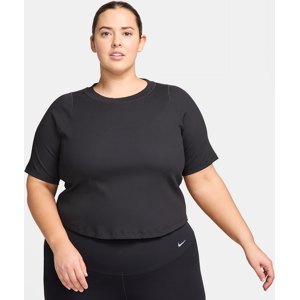 Kort Nike Zenvy Rib Dri-FIT-top med korte ærmer til kvinder (plus size) - sort sort 2X