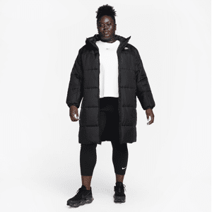 Løstsiddende Nike Sportswear Classic Puffer Therma-FIT-parka med hætte til kvinder (plus size) - sort sort 2X