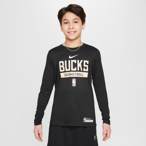 Langærmet Milwaukee Bucks Nike Dri-FIT NBA Practice-T-shirt til større børn - sort sort S