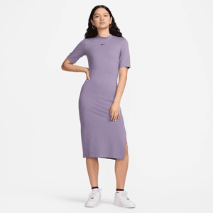 Tætsiddende Nike Sportswear Essential Midi-kjole til kvinder - lilla lilla XL (EU 48-50)