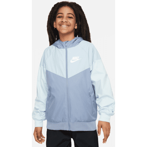 Løstsiddende, hoftelang Nike Sportswear Windrunner-jakke med hætte til større børn (drenge) - blå blå XL