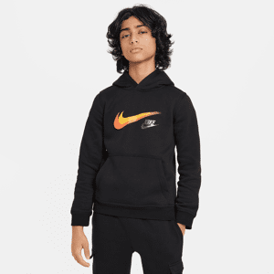 Nike Sportswear-pullover-hættetrøje i fleece med grafik til større børn (drenge) - sort sort XS
