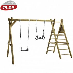 NORDIC PLAY Gyngestativ 240 cm med platform m/1 sort gynge og 1 sort trapez ekskl. rutsjebane - 805-627