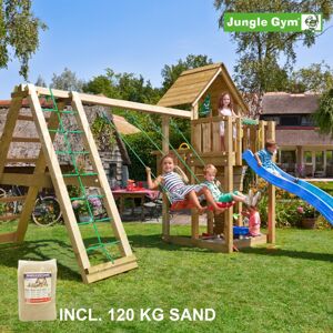 Jungle Gym Cubby legetårn komplet inkl. climb module xtra, 120 kg sand og blå rutschebane - 804-269CXSB