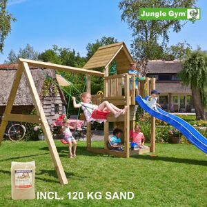 Jungle Gym Cubby legetårn komplet inkl. swing module xtra, 120 kg sand og blå rutschebane - 804-269SXSB