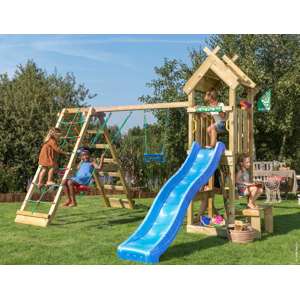 Jungle Gym Totem legetårn komplet inkl. klatremodul og blå rutschebane 804-073C2B