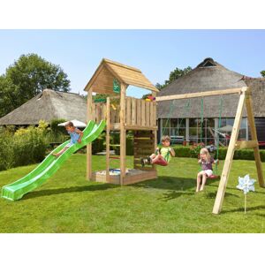 Legetårn komplet Jungle Gym Cabin 2.1 inkl. Swing modul 120 kg sand og grøn rutsjebane