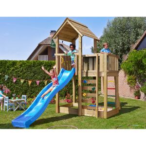 Legetårn komplet Jungle Gym Mansion 2.1 inkl. 120 kg sand og blå rutsjebane