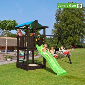 Jungle Gym Hut legetårn komplet inkl. swing module xtra og rutschebane, grundmalet sort - 806-282SX