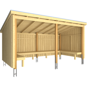 Plus A/S Plus Nordic Bålhytte - 9,5 m² 2 moduler - Inkl. tagpap, alulister og H-stolpefødder - 1685826-1