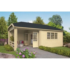 HytteExperten Greensboro med baldakin Bjælkehytte - 44 mm - 400711N - 29,4 m²