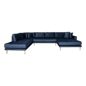 Homeshop U-sofa med åben ende højrevendt i mørkeblå velour med fire puder HN1005 Åben Ende - 1301453