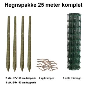 NSH Nordic A/S 25 Meter Havehegn Inkl. 10 Stk. Træpæle Og 1 Kg Kramper - Maskestr. 5x10 Cm H:80 Cm