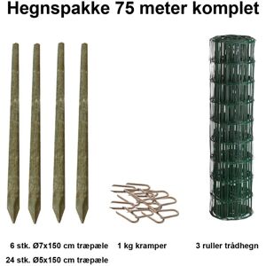 NSH Nordic A/S 75 Meter Havehegn Inkl. 30 Stk. Træpæle Og 1 Kg Kramper - Maskestr. 5x10 Cm H:80 Cm