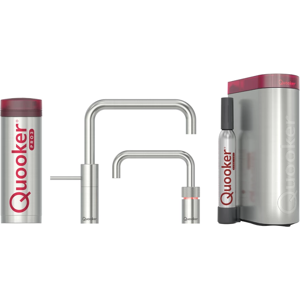 Quooker Twintaps Square Sæt M.3l Rustfri Stål Inkl. Pro3 & Cube Beholder