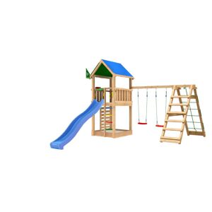 Legetårn komplet Jungle Gym Lodge 2.1 inkl. Climb Module og blå rutschebane