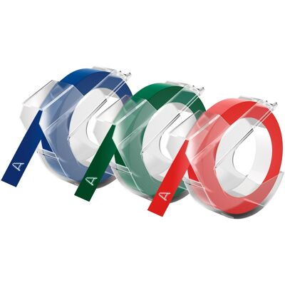 Dymo Ægte Prægeetiketter 9 mm x 3 m Sort, Blå & Rød Selvklæbende Mærkatbånd til Prægemaskiner 3 stk. Fremstillet i Europa, Tape Dymo Ægte Prægeetiketter 9 mm x 3 m Sort, Blå & Rød Selvklæbende Mærkatbånd til Prægemaskiner 3 stk. Fremstillet i Europa, Tape