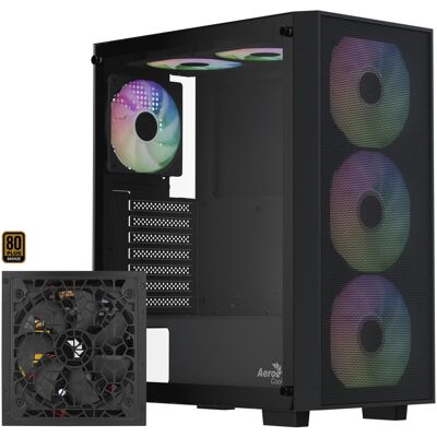 Aerocool B509A Flow-G-BK-v1, med strømforsyning Aero 650, Towerkabinet Aerocool B509A Flow-G-BK-v1, med strømforsyning Aero 650, Towerkabinet