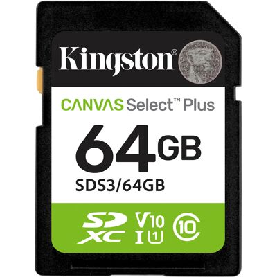 Kingston 64 GB SDXC Canvas Select Plus Gen3 100 MB/s C10 UHS-I U1 V10, Hukommelseskort Kingston 64 GB SDXC Canvas Select Plus Gen3 100 MB/s C10 UHS-I U1 V10, Hukommelseskort