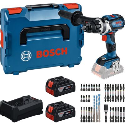 Bosch Værktøjssæt: batteridrevet bore-/skruemaskine 18 volt 110 Nm med 2 batterier 5,0 Ah, oplader og bitsæt Bosch Værktøjssæt: batteridrevet bore-/skruemaskine 18 volt 110 Nm med 2 batterier 5,0 Ah, oplader og bitsæt