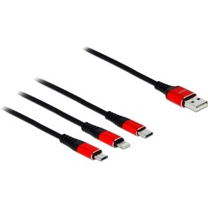Delock 85891 USB-kabel 0,3 m USB 2.0 USB A USB C/Micro-USB B/Lightning Sort, Rød