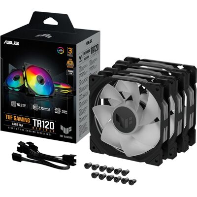 Asus TUF Gaming TR120 ARGB Reverse Fan - Triple Pack Computerkabinet Ventilator 12 cm Sort, Sag fan Asus TUF Gaming TR120 ARGB Reverse Fan - Triple Pack Computerkabinet Ventilator 12 cm Sort, Sag fan