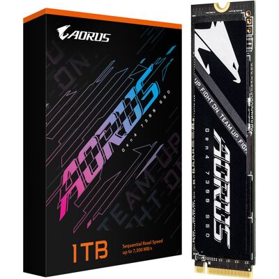 Gigabyte AORUS Gen4 7300 1 TB M.2 PCI Express 4.0 NVMe 3D TLC NAND, Solid state-drev Gigabyte AORUS Gen4 7300 1 TB M.2 PCI Express 4.0 NVMe 3D TLC NAND, Solid state-drev