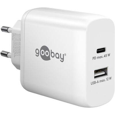 Goobay USB-C PD dobbelt hurtigoplader 45 watt Goobay USB-C PD dobbelt hurtigoplader 45 watt