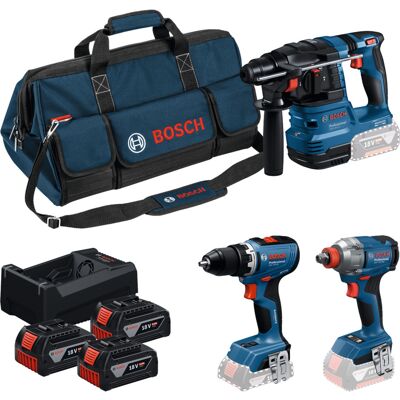 Bosch 18V professionelt sæt borehammer GBH 18V-22 + bore-/skruemaskine GSR 18V-65 + slagmuttertrækker GDX 18V-285, Skruetrækker Bosch 18V professionelt sæt borehammer GBH 18V-22 + bore-/skruemaskine GSR 18V-65 + slagmuttertrækker GDX 18V-285, Skruetrækker