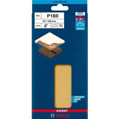 Bosch Model 2608900857 Slibepapir - 8 huller, 93x186mm, Korn 180 Bosch Model 2608900857 Slibepapir - 8 huller, 93x186mm, Korn 180