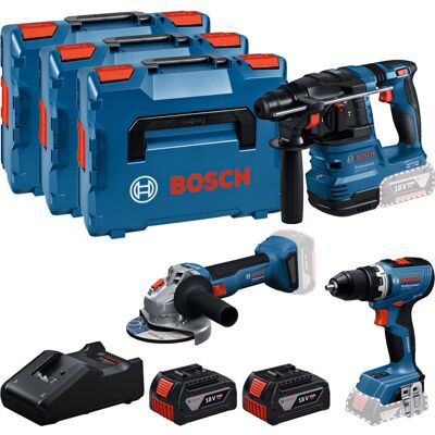 Bosch 18V professionelt sæt, GBH 18V-22 + GSR 18V-65 + GWS 18V-8 Professional, Værktøjssæt Bosch 18V professionelt sæt, GBH 18V-22 + GSR 18V-65 + GWS 18V-8 Professional, Værktøjssæt