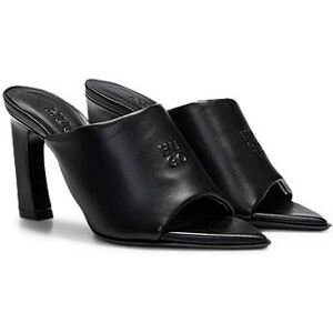 HUGO Padded-leather mules with stacked logo and open toe