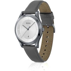 Boss Grey-plated watch with leather strap