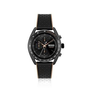 Boss Black-plated chronograph watch with perforated leather strap