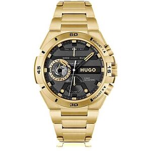 HUGO Black-dial watch in yellow-gold-tone steel