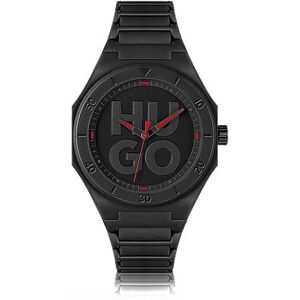 HUGO Black watch with silicone strap and stacked-logo dial