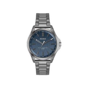 HUGO Blue-dial watch in grey-plated steel