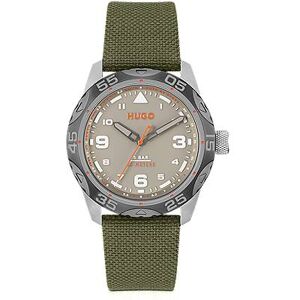 HUGO Grey-dial watch with green fabric strap