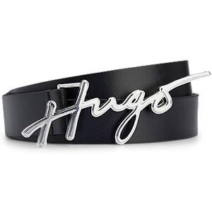 HUGO Italian-leather belt with handwritten-logo buckle