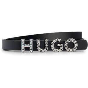 HUGO Italian-leather belt with crystal-embellished logo buckle