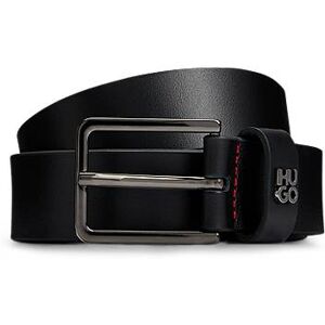 HUGO Leather belt with stacked-logo keeper and polished hardware