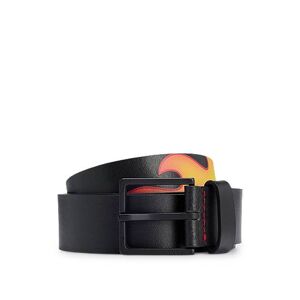 HUGO Reversible Italian-leather belt with stacked logo and flames