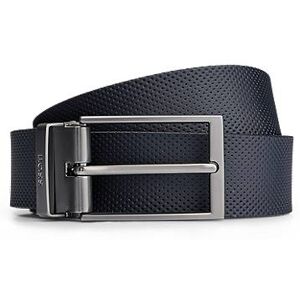 Italian-leather belt with embossed pattern and polished hardware